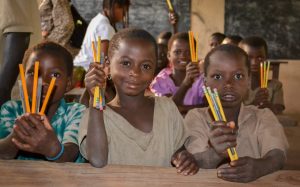 Students with new pencils